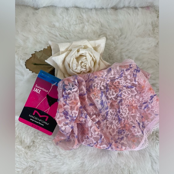 New with tags MAIDENFORM LUXURIOUS LACE THONG PANTY SZ XL PINK w/ PURPLE SASSY🩷 - Picture 3 of 4